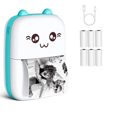 Portable Printer, Mini Pocket Wireless Bluetooth Thermal Printers with 6 Rolls Printing Paper for Android Ios Smartphone, BT Inkless Printing Gift for Label Receipt Photo Notes Study Home Office