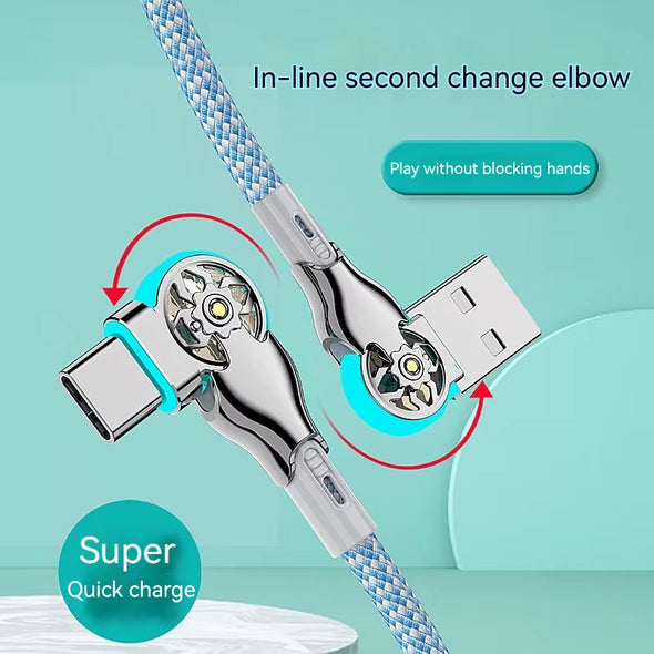 Fast Charging Cable 180 Degree Elbow Rotation USB a to Type C Cable with Light Zinc Alloy Braided Data Cable USB Micro Charger