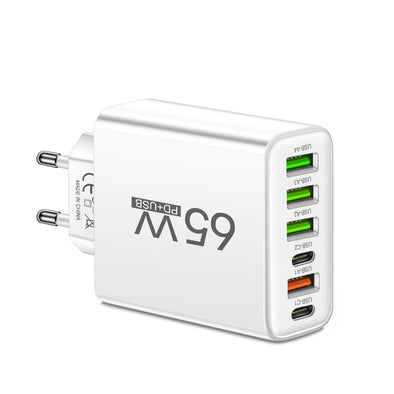 Total 65W USB C Charger 6 Ports Fast Charging Wall Charger for Iphone 15 14 Pro Max Samsung Galaxy S23 Xiaomi 14 Mobile Phone Ch