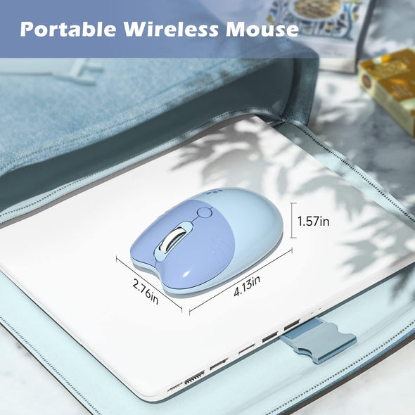 Cute Wireless Mouse, 2.4G Silent Portable Cordless Mouse with USB Receiver, 3 Adjustable DPI, Computer Mobile Optical Mice for Laptop, PC, Mac, Notebook, Chromebook - Blue Colorful