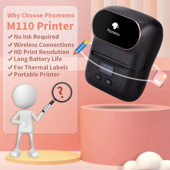 Phomemo M110 Portable Label Printer Mini Thermal Self-Adhesive Sticker Printer Mobile Pocket Tag Price UV Label Sticker Printer