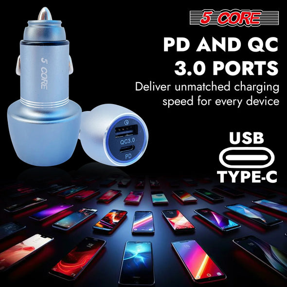 5Core Car Charger USB Type C Adapter 36W Fast Charging Anker Outlet