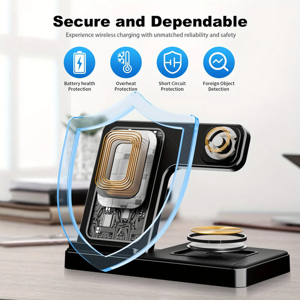 Wireless Charger, Magnetic Fast Charging Stand Compatible with Iphone 16 15 14 13 12 11 Pro Max plus XS XR X 8, for Apple Watch 9 8 7 6 5 4 3 2 SE, for Airpods 3 2 Pro, 3 in 1 Charging Station