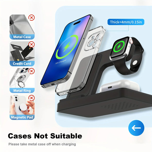 Wireless Charger, Magnetic Fast Charging Stand Compatible with Iphone 16 15 14 13 12 11 Pro Max plus XS XR X 8, for Apple Watch 9 8 7 6 5 4 3 2 SE, for Airpods 3 2 Pro, 3 in 1 Charging Station
