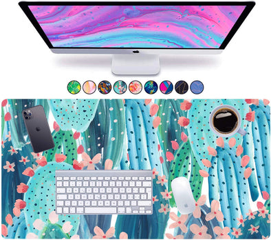 Large Mouse Pad Long Desk Mat Keyboard Pad Desktop Accessories Home School College Decor Supplies Pretty Extended Mousepad Big Office Essentials Women Girls XL Plant Pink Green Cute Cactus