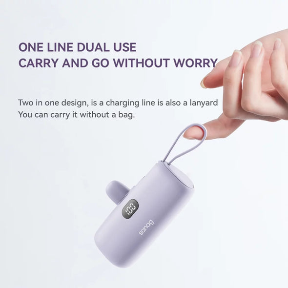 Portable Charger Power Bank,5000Mah Small Portable Phone Charger 5V 3A Fast Charger Built-In Type-C Cable and Phone Holder Cute Battery Pack for Iphone and Android Phone